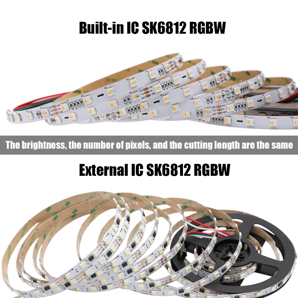 SK6812 RGBW 60LEDS/M DC24V 10MM-Wide Digital Intelligent Addressable LED Strip Lights - 5m/16.4ft per roll